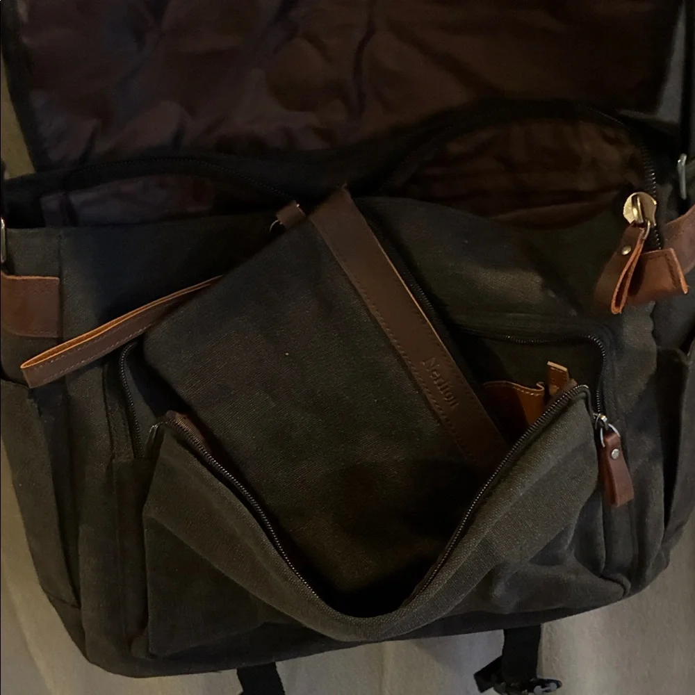 Black Canvas Messenger Bag with Leather Accents - Classic Everyday Carry